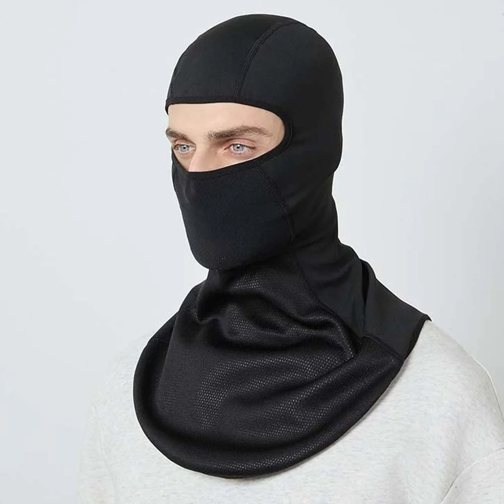 Warm Lining Winter Balaclava Mask Extended Collar Dustproof Guard Cycling Helmet Liner Breathable Panel Solid Black