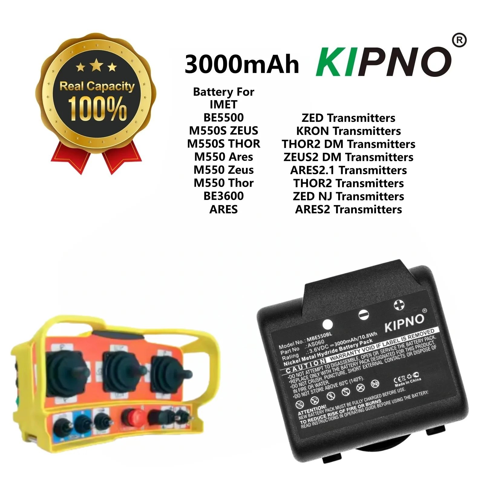 

KIPNO NEW Remote Control Battery 3.6V/3000mAh 101015 AS060 AS083 for IMET BE5500,M550S THOR,M550S ZEUS,M550 Ares,BE3600