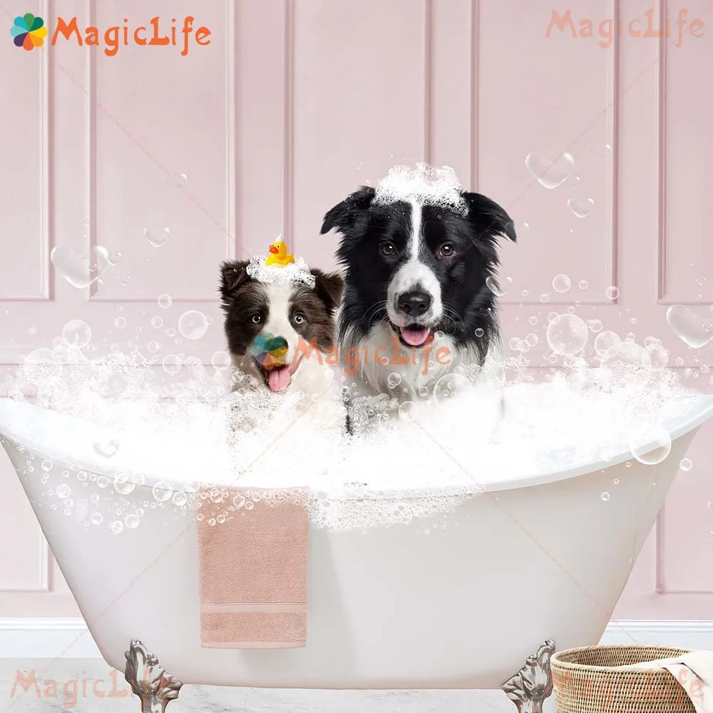 Custom 2 Bathing Dog Pets Photo Animals Dog Poster Wall Art Canvas Painting Wall Pictures For Living Room Decor Posters Unframed