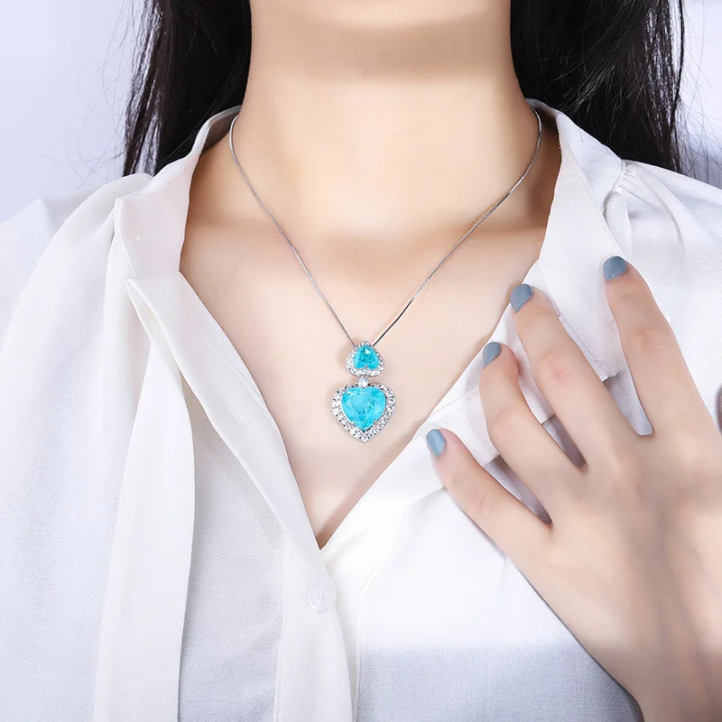 Gold-Plated Jewelry European and American Necklace for Women, Gemstone Heart-Shaped Diamond Pendant, Main 15*15 9*9