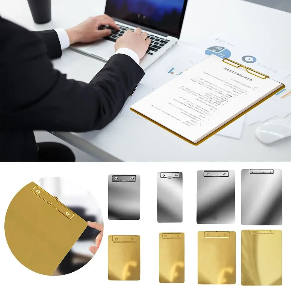 Stainless Steel A4/A5 File Folder Hard Gold/Silver Writing Clipboard Multifunction Memo Clip Board Clips