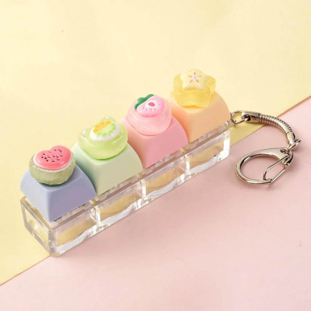 Pressure Reducer 4-Key Fidget Keychain Fruit Portable Push Button Keychain Cute Smooth Clicker Keychain Daily Commute
