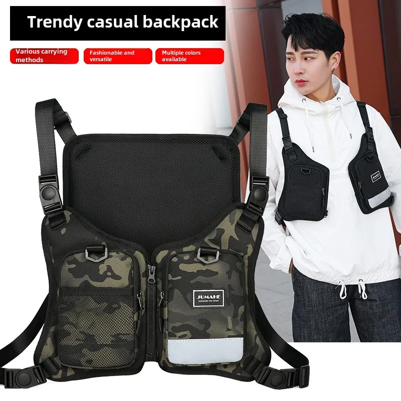 Function Outdoor Chest Bag Vest Outdoor Hip Hop Sports Fitness Men Protective Reflective Top Vest Cycling Fishing Vest Sling bag