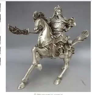 

Collectable Tibet Silver Warrior God Guan Yu Statue Silver decoration bronze factory outlets Pure copper Home Furnishing