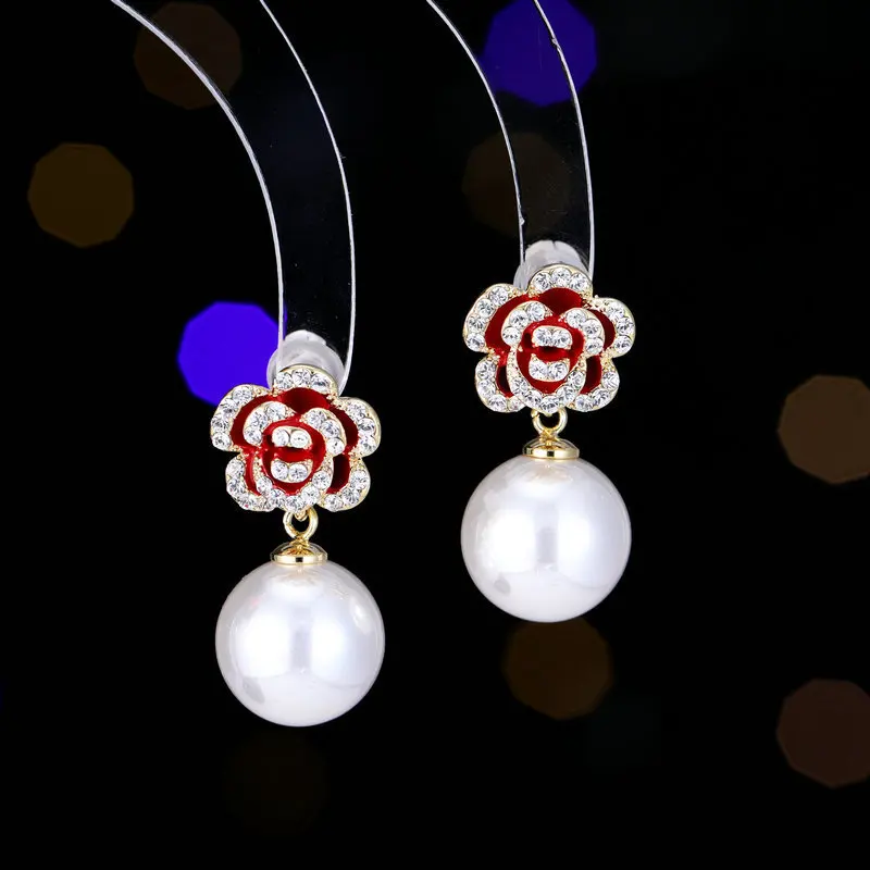 كاميليا أقراط كلاسيكية وأنيقة مرساة حمراء راقية