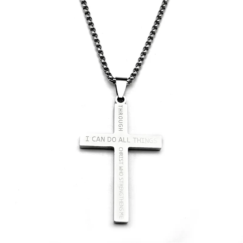 The Star-Spangled Banner Cross Pendant Necklace for Women Men Stainless Steel Gold Color American Independence Day Jewelry