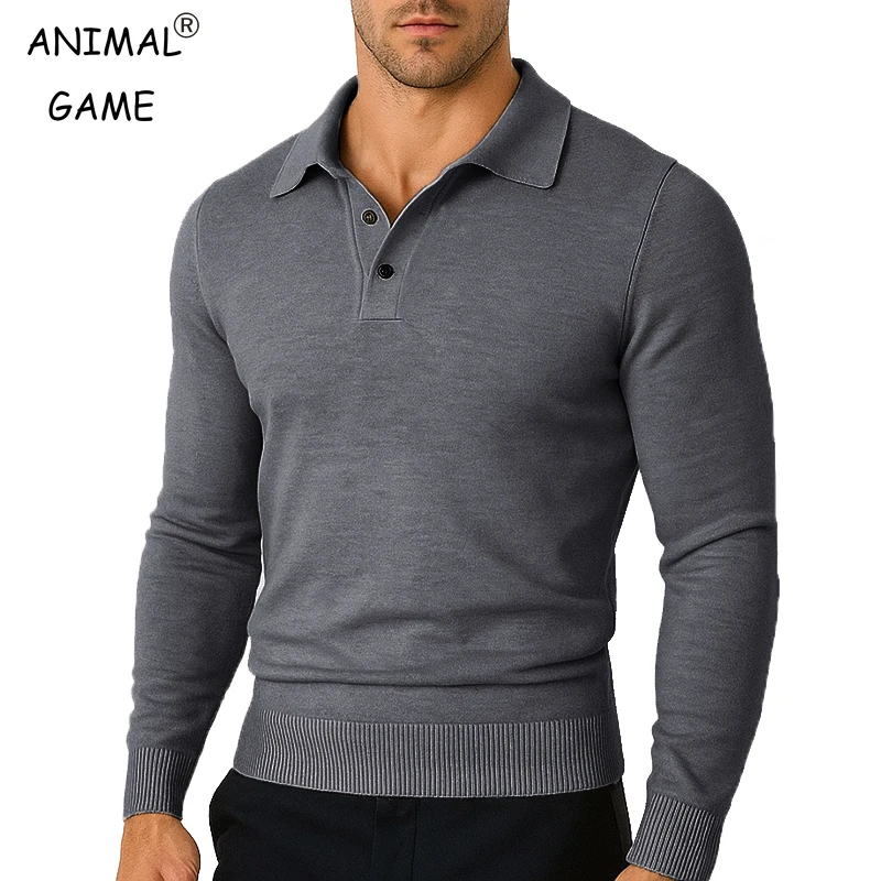 

Mens Long Sleeve Knitted Pullover Sweater V Neck Polo Sweater Textured Sweater for Fall and Winter Outdoor Turn-down Warm Tops
