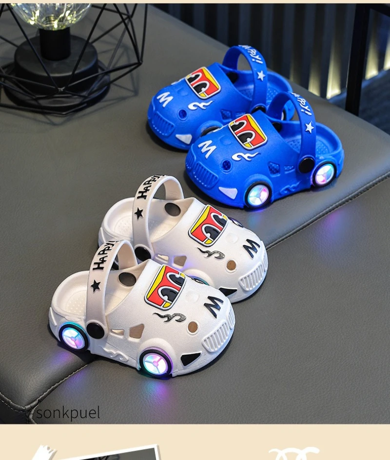 Kinder-Slipper Sommer Neu Jungen Autoform mit Leuchträdern Rutschfest Weiche Sohle Baby Mädchen Strand-Slipper – Detail 14