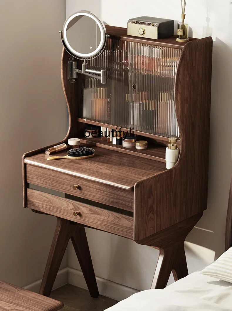 

Black walnut dresser bedroom high cabinet solid wood storage Japanese makeup table