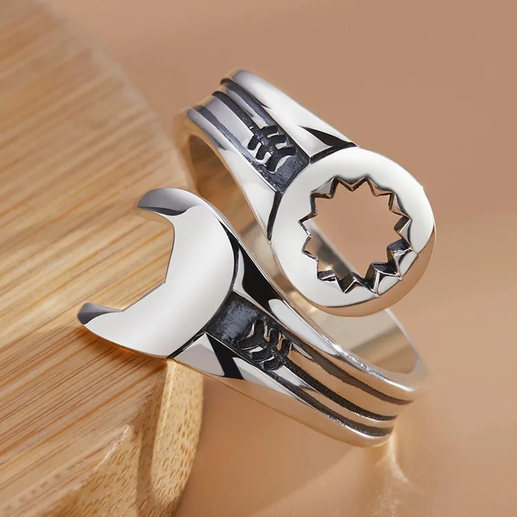 925 Sterling Silver Wrench cincin disesuaikan untuk wanita pria perhiasan mewah aksesoris grosir barang semuanya