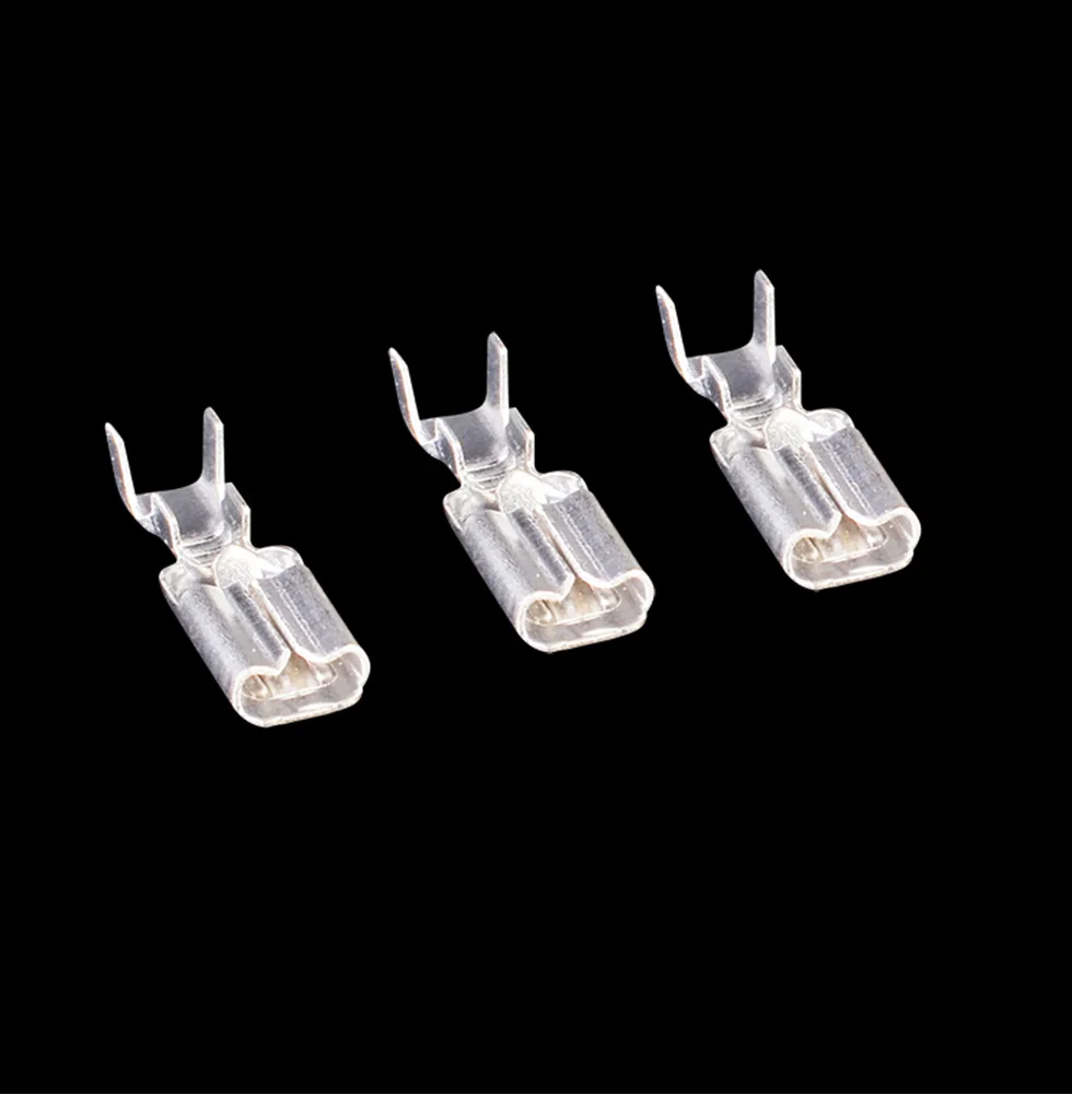 NEW 50Sets(100pcs) 6.3 Plug spring self locking terminal with sheath Cold pressed wiring lug Copper connector Wire connector