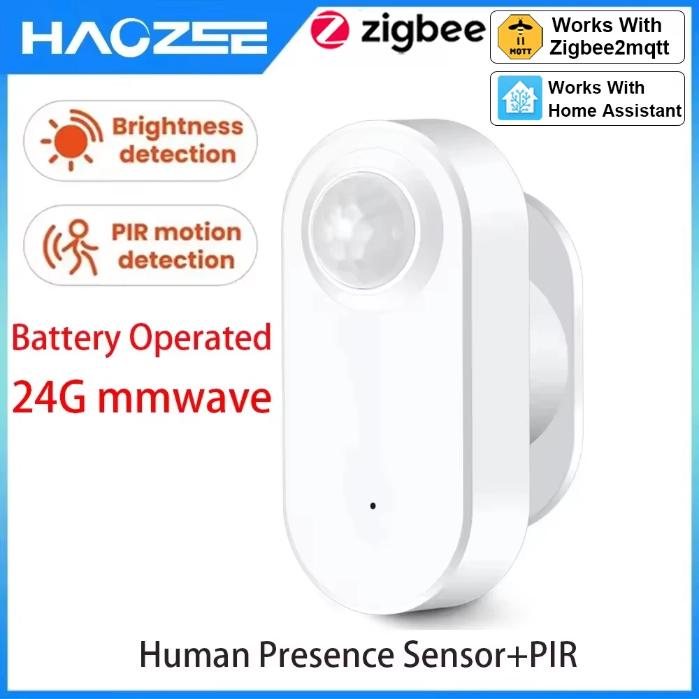 Czujnik obecności Zigbee Human Presence+ z detekcją ruchu PIR, detektor jasności, zasilany bateryjnie, obsługa Zigbee2mqtt i Home Assistant