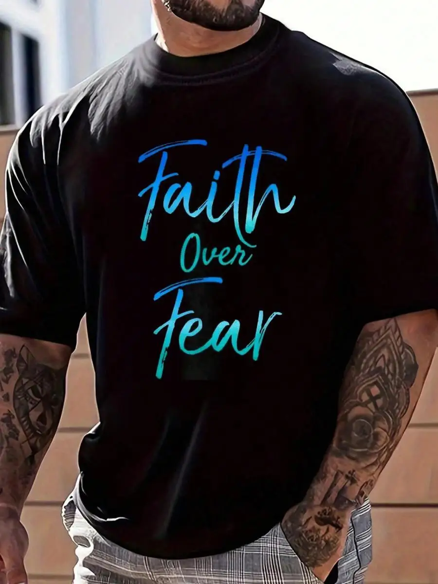 100_ Cotton Faith Over Fear Shirt Vintage Inspirational Bold Christian T-Shirt Casual Tops Women s Men s Graphic Tee Causal Tops Fashion Tshirt S