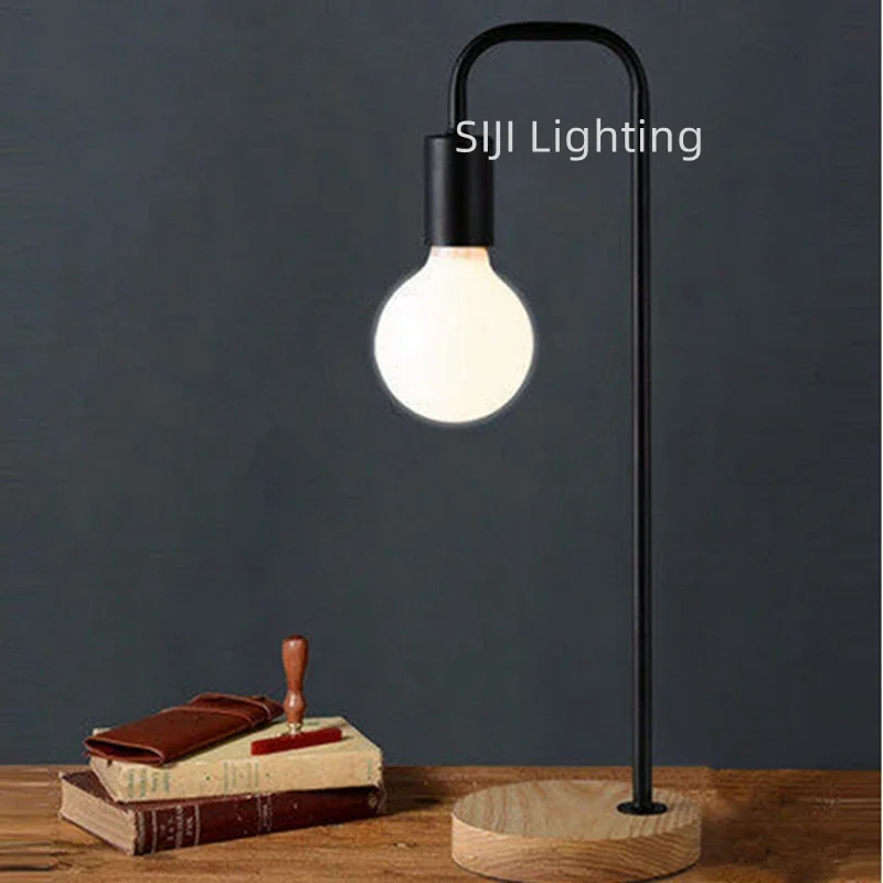 Vintage LED Desk Lamp com base de madeira, luz de cabeceira para sala de estar, escritório, quarto, industrial, nightstand lâmpadas, loft, mesa, E27