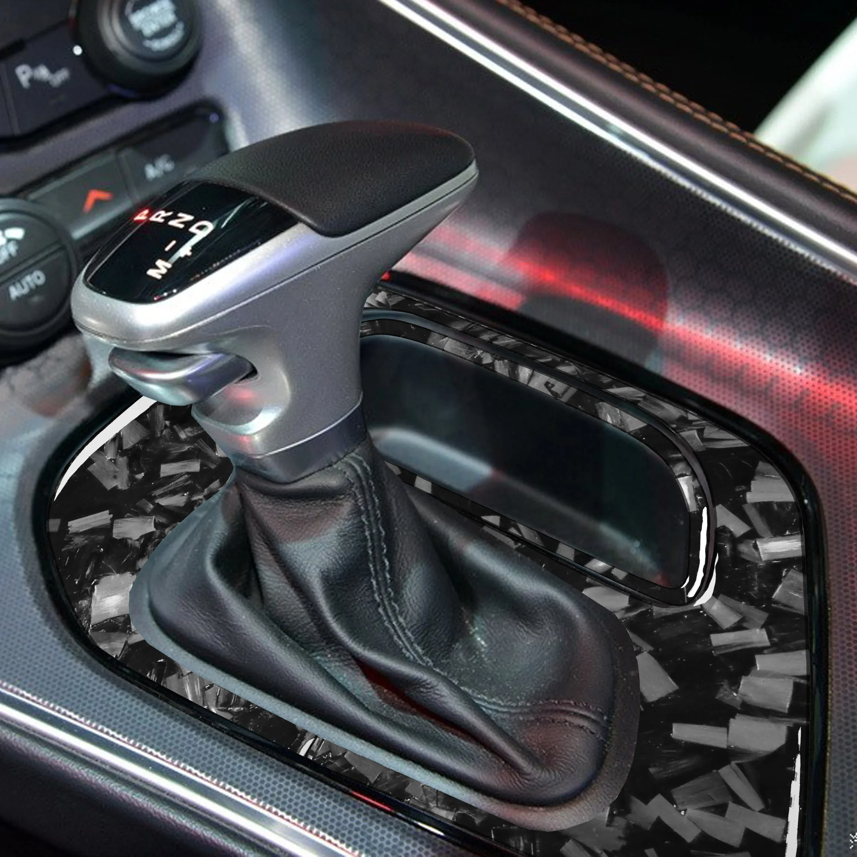For Dodge Challenger 2015-2020 Accessories Carbon Fiber Car Interior Gear Shift Storage Frame Panel Trim Sticker Decoration