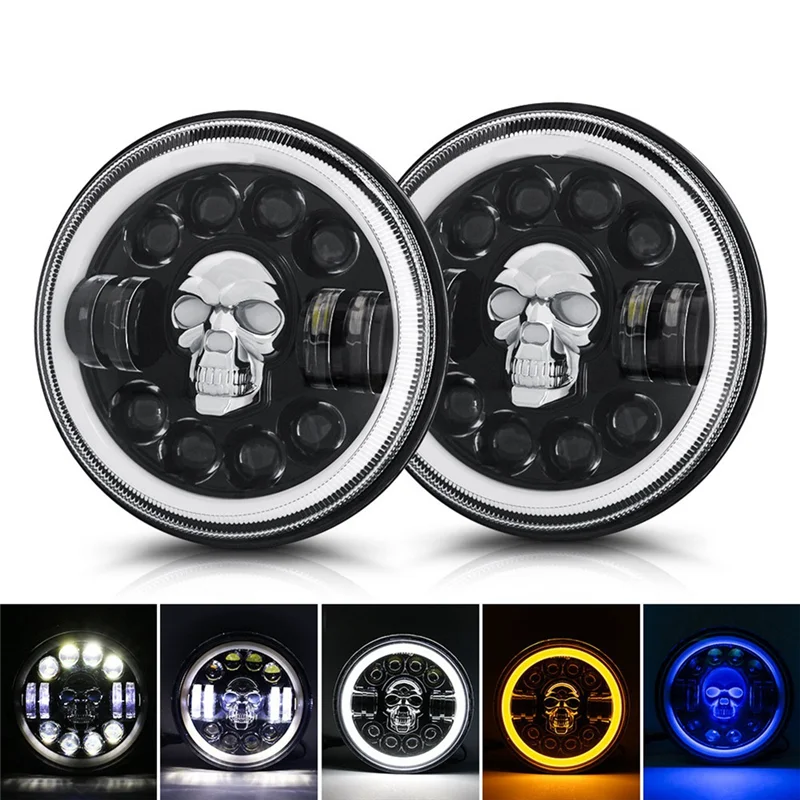 1 Pc New 7Inch LED Skull Headlights for Wrangler Off-Road Vehicle Headlight Conversions 60W Skull Headlights