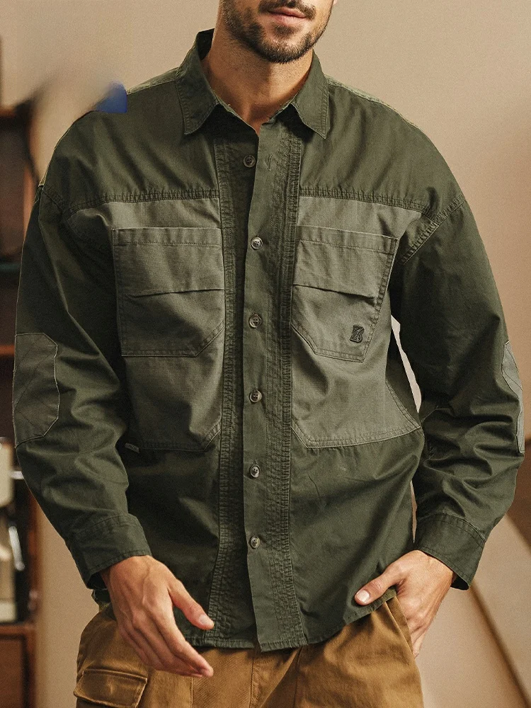 

Rn Pure Cotton Long Sve Men's irt Loose Workwear Spring Autumn Color Blo Jaet Anti-Wrinkle Busin Casual Outerwear