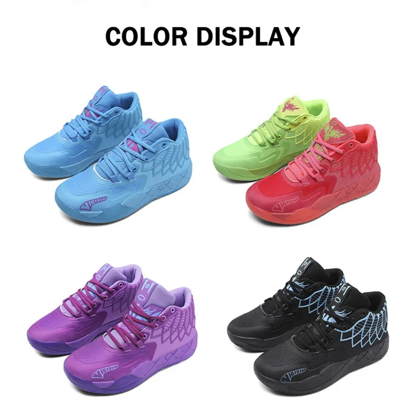 L Melo 1.0 Style Basketball Shoes for Unisex Flame Kids Sneakers Breathable Mid Cut Men's Basketball Shoes Sports Training Boots