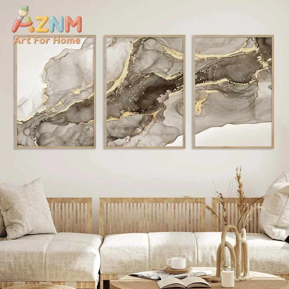 Triad Modern Minimalist Aesthetic Wall Art Marble Beige Abstract HD Canvas Paintings Posters and Prints Home Bedroom Decor Gi