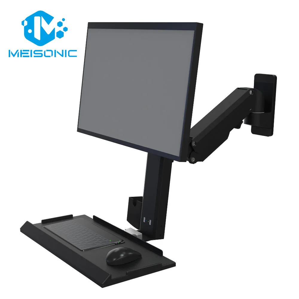 Industrial Computer Stand with Gas Spring Monitor Arm VESA Wall Bracket for 32-Inch Monitors Maximum 90 Degree Tilt Angle