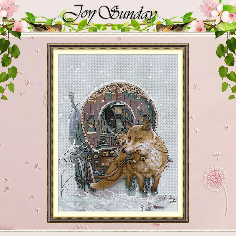 

The Fox Who Pulled the Cart Patterns Counted Cross Stitch Set DIY 11CT 14CT 16CT Stamped Cross-stitch Kit Embroidery Needlework