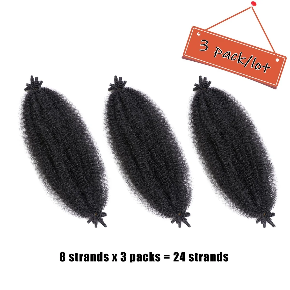 Synthetic Crochet Braid Hair Kinky Curly Braiding Hairs 3 packs Marley Afro Twist Bulk Extensions For Black Woman(8inch,25g/pac)