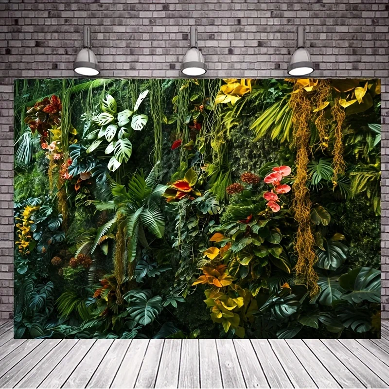 A 2D flat image with 320x600 pixels, a 2D flat banner, 1 tropical jungle wall decoration - super large green background
