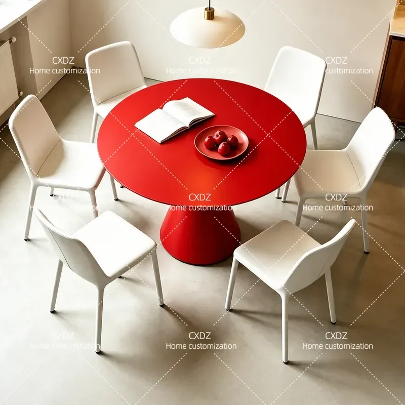 Burgundy Round Dining Table Modern Simple Small Apartment Household Furniture Compact Circular Dinner Table for Home Use