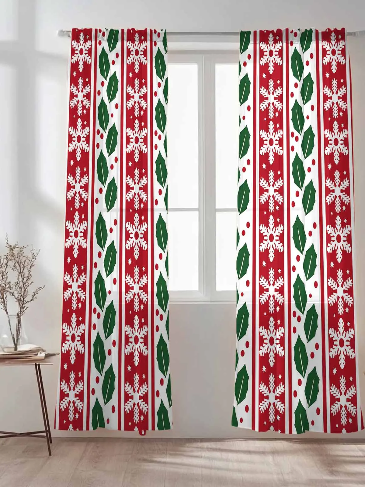 

Christmas Snowflakes Berries Stripes Tulle Sheer Curtains for Living Room Bedroom Kitchen Decoration Voile Organza Curtains