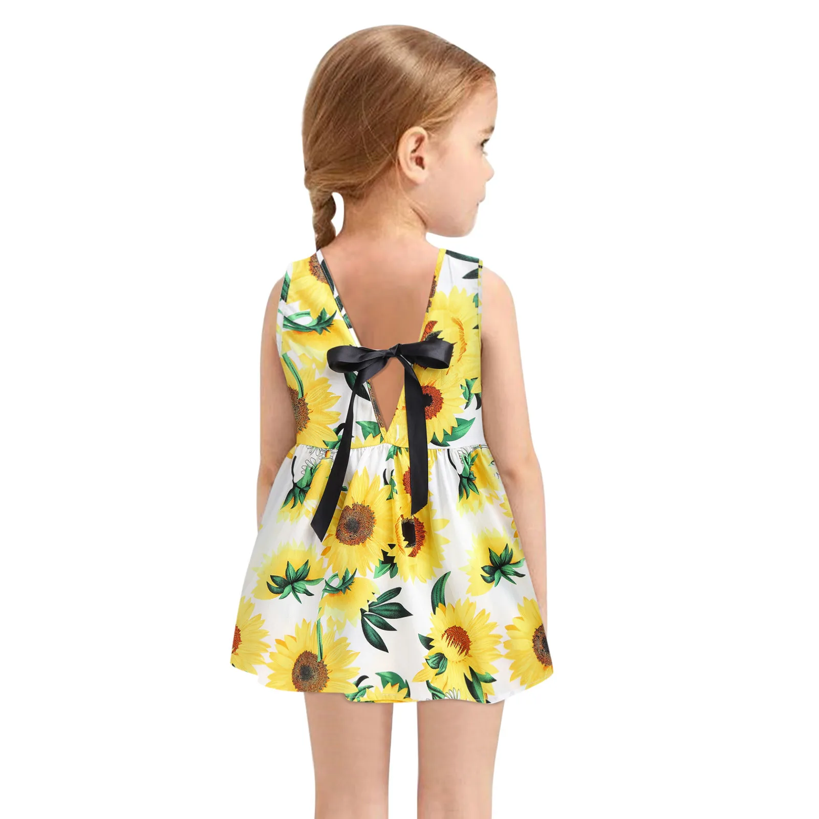 6M-6Y Toddler Baby Kids Girls Casual Dress Fashion Sleeveless Printed Sunflower Skirt Princess Dresses 2025 Summer Clothes