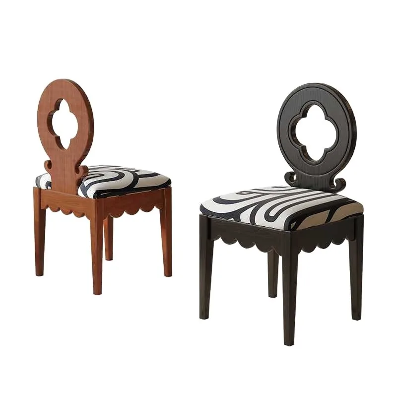 เก้าอี้ทานข้าวไม้เนื้อแข็ง ดีไซน์ย้อนยุค เก้าอี้สตูลยอดนิยมในโซเชียล มีพนักพิง สไตล์ฝรั่งเศสโบราณ เก้าอี้ทานข้าวหรูหราเบาๆ