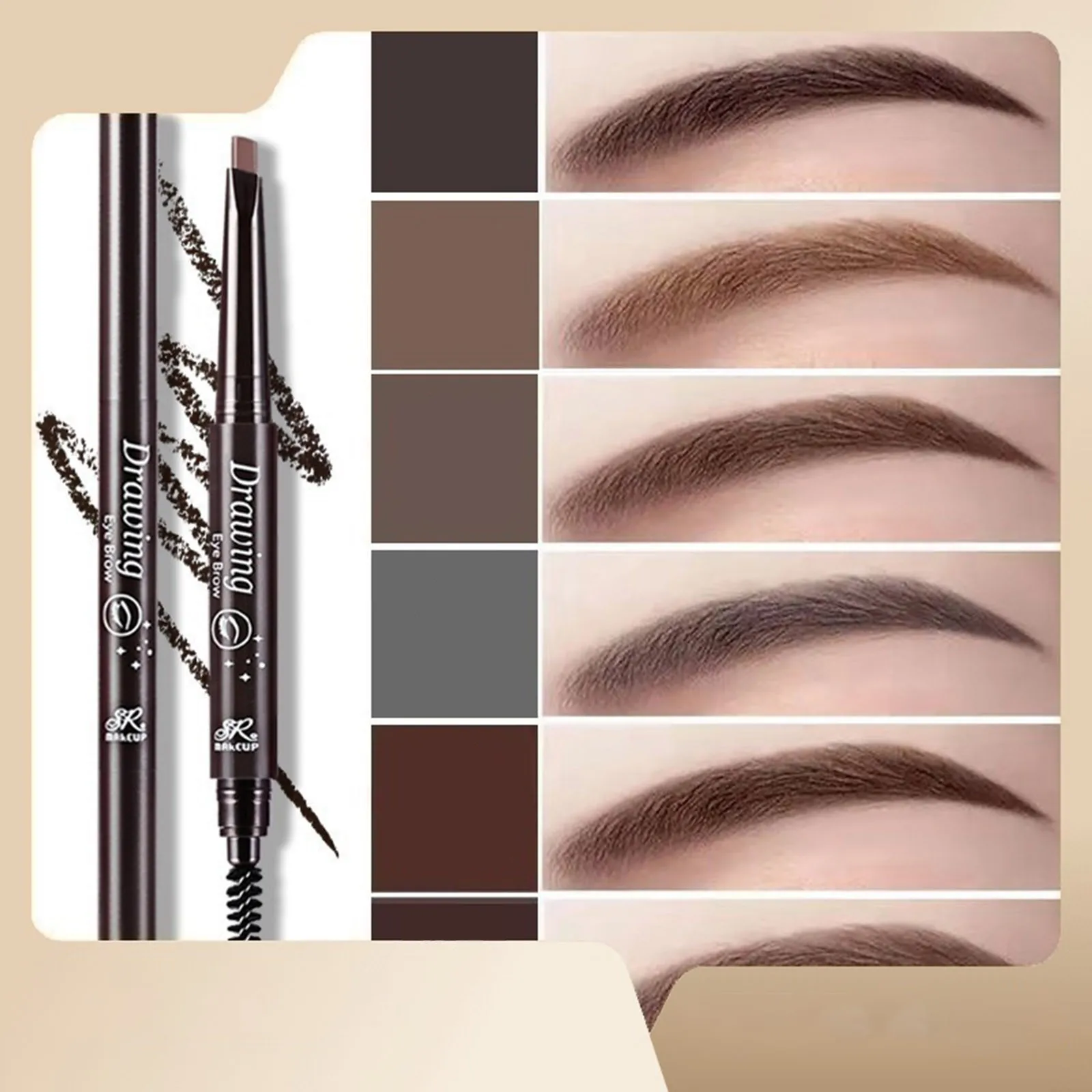 Dual-Ended Auto Eyebrow Pencil With Brush Waterproof Long Lasting Brow Definer Triangle Tip Smudge-Proof Eyebrow Makeup Pen 2026