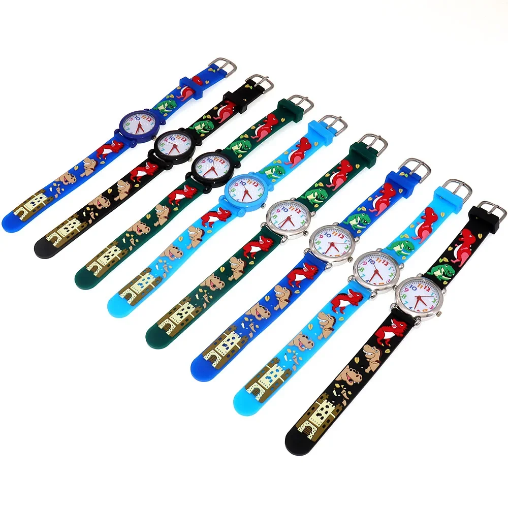 8Pcs Children's Silicone Strap Watches Soft Dinosaur Design Waterproof Boys and Girls Wristwatches