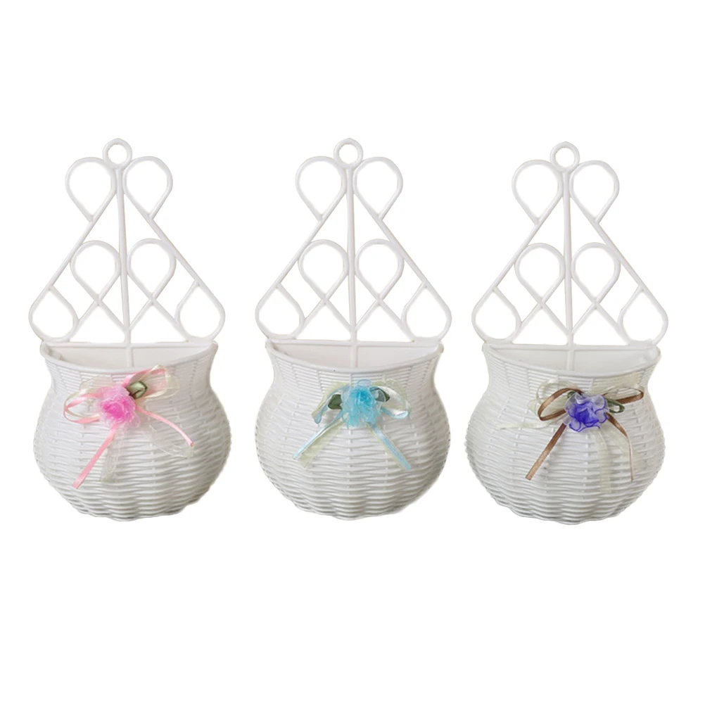 

Semicircle Wall Hanging Flowerpot Round Basket Vintage Decor Plastic Planter Home Office Garden Porch Kitchen Flower Vase Trash