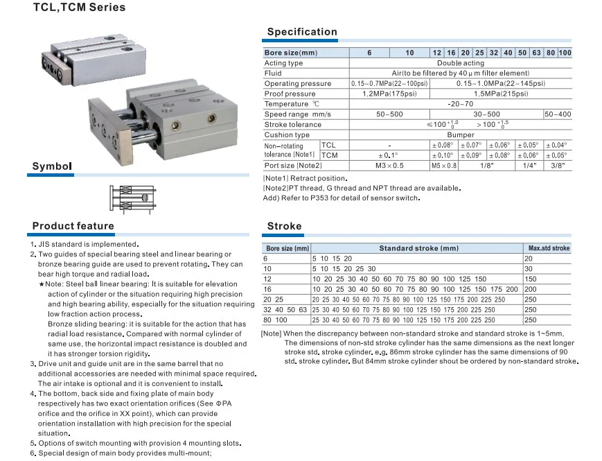 Drei-Achsen-Zylinder TCL-Serie Bohrung 12 16 20 25 32 40 50 63mm Hub 10 20 25 30 40 50 75 100 125 150 200 250 300mm – Detail 8