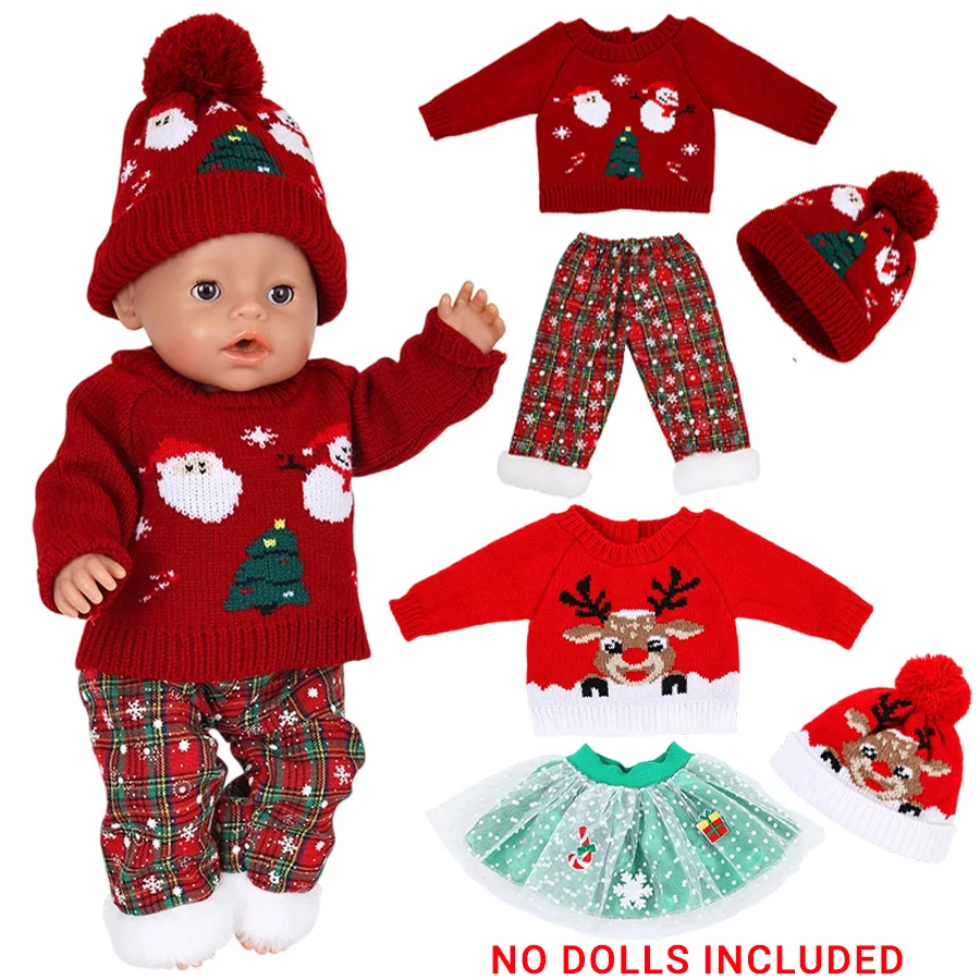 新しい 16-18 インチ 40.64 センチメートル クリスマスニット人形服セット 新生児人形、リボーン人形、クリスマスギフト用