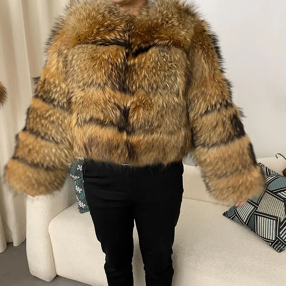 Real Raccoon Fur Jacket Fur Coat Fox Fur Coat Winter Jacket Women Natural Fox Fur 2024 Outerwear O-neck Thick Warm Luxury Female