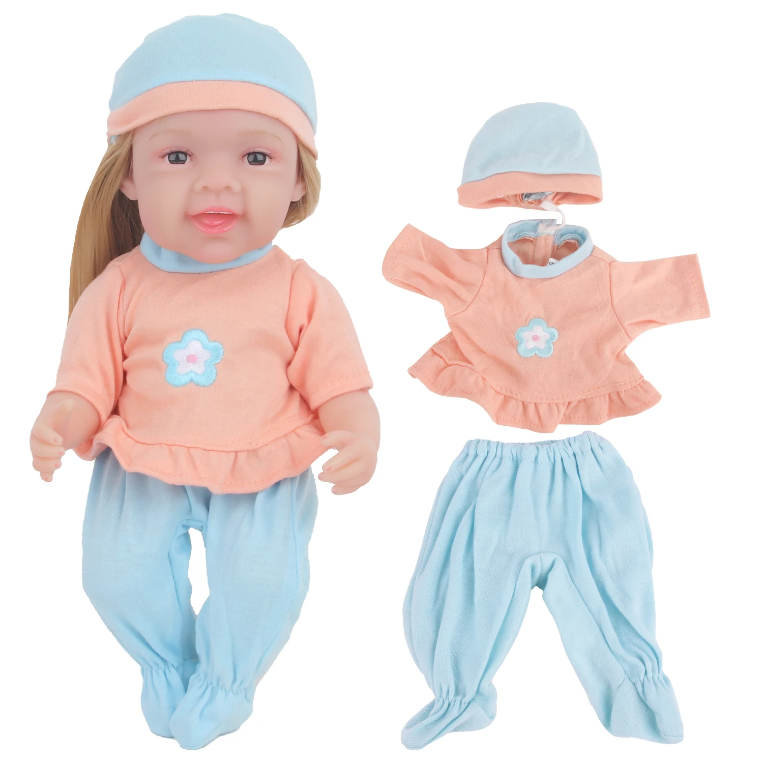 

Cute 30cm Baby New Born Doll Jumpsuit Clothes Flower Pajamas With Hat Outfit For 12 Inches Girl Doll Accessories DIY Playing