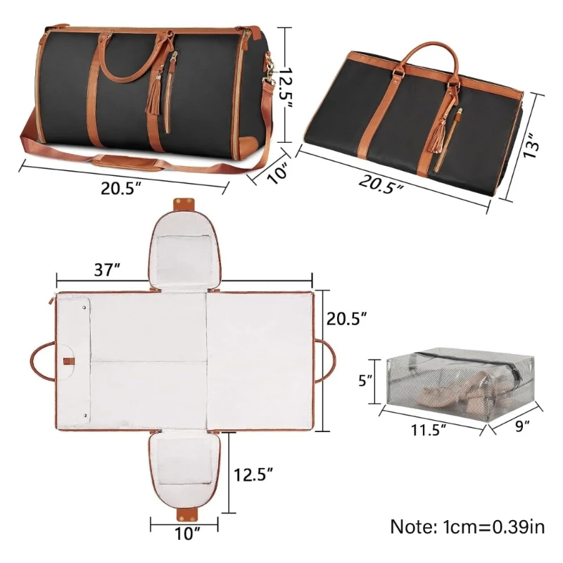 Mulheres Folable Travel Bolsa Vestuário PU capacidade Bolsa Suspensão Terno Bolsa