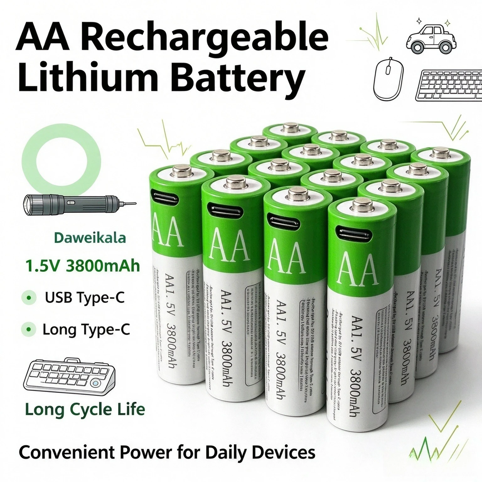 1-16PCS AA 1.5V 3800mAh Type-C USB Rechargeable Lithium Battery For Hunting Camera Smart Lock Remote Control Mouse Toys