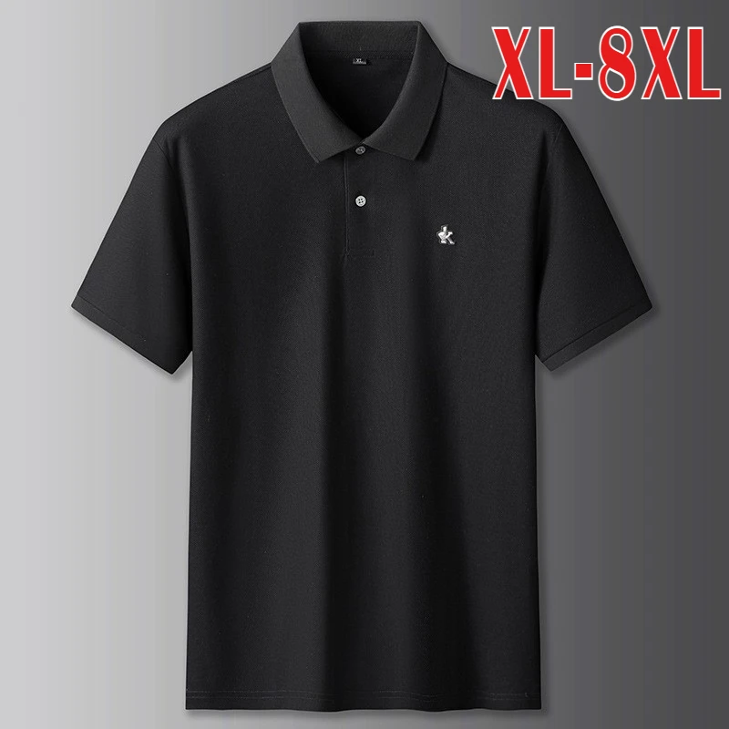 

2025 100% Cotton Summer Men's Polo Shirts Luxury Short Sleeve Solid Color Embroidery Casual Male T-shirts Plus Size 7XL 8XL