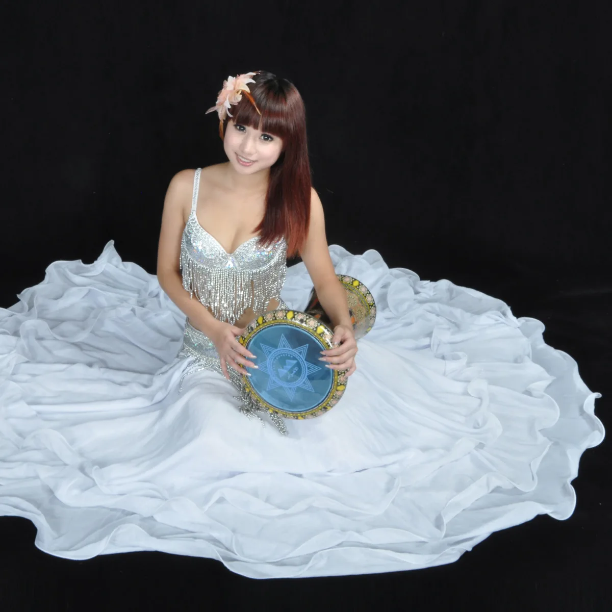 Three-Layer Chiffon Rolled Skirt Wavy High-End Skirt Belly Dance Swing Skirt (without belt) Stage Performance