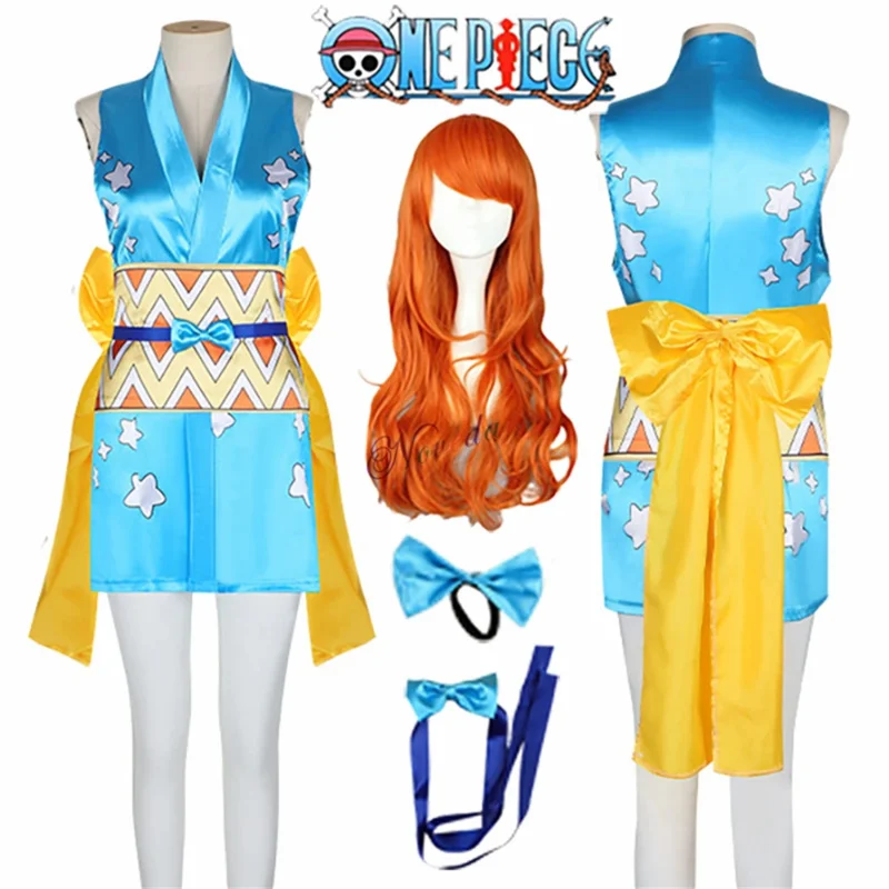 Anime Wano Land Nami Cosplay Kostüm Wanokuni Stil Nami Kimono Kleid Outfit Frauen Halloween Karneval Kostüm Perücke