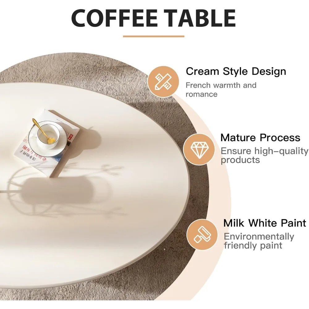 طاولة قهوة لطيفة على شكل سحابة، طاولات قهوة بيضاء غير منتظمة مع 3 أرجل قصيرة، طاولة قهوة حديثة بحافة مستديرة حية #4