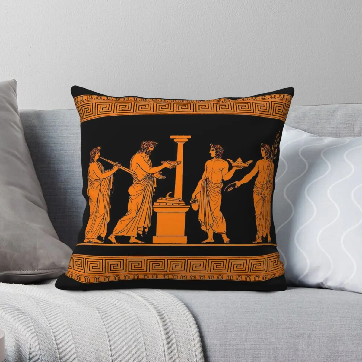 Red Figure Greek Vase Offering Square Pillowcase Polyester Linen Velvet Printed Zip Decorative Home Cushion Cover