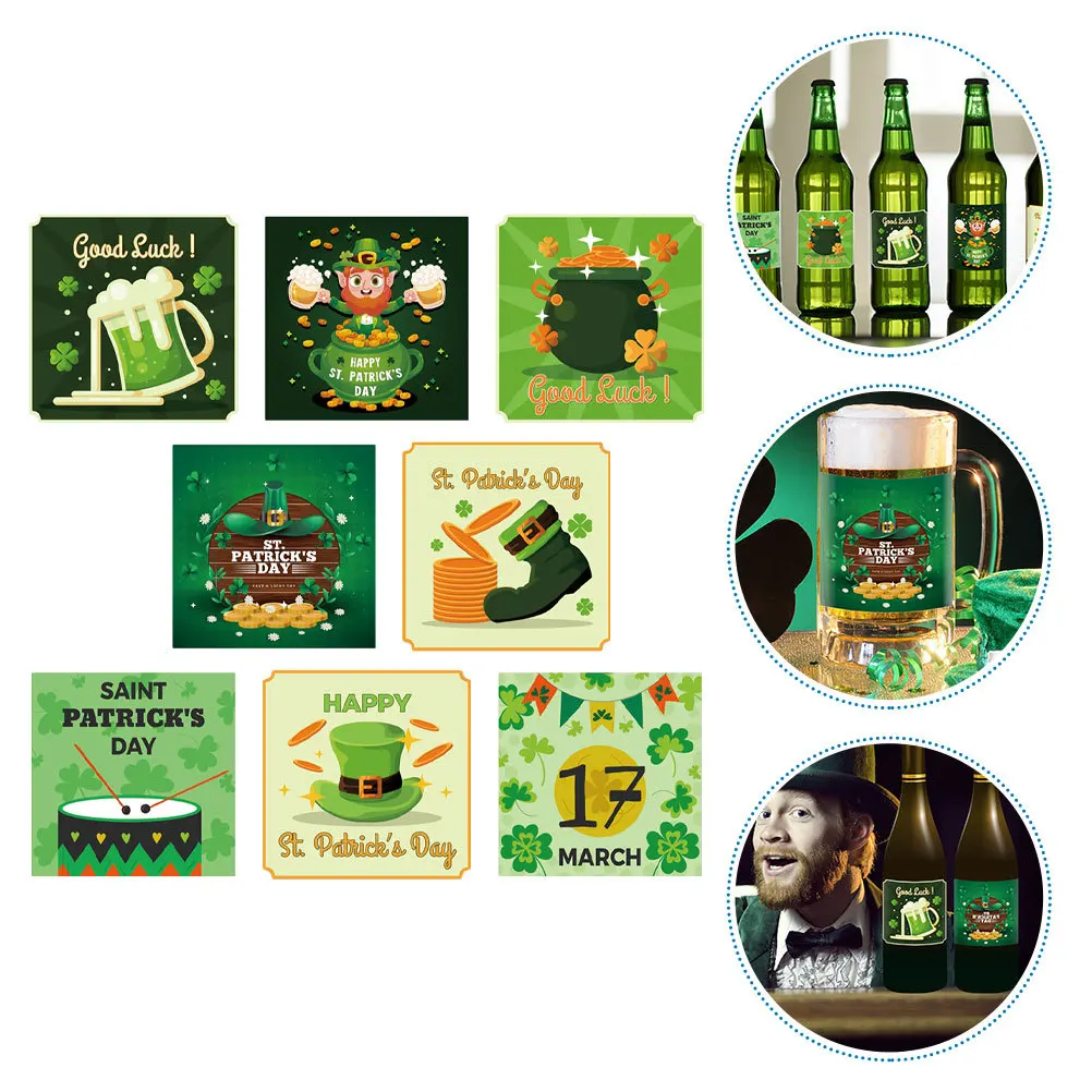 

8Pcs Party Wine Bottle Stickers St. Patrick's Day Decoration Labels for Beer Wine Jars Irish Festive Theme Removable Adhesive