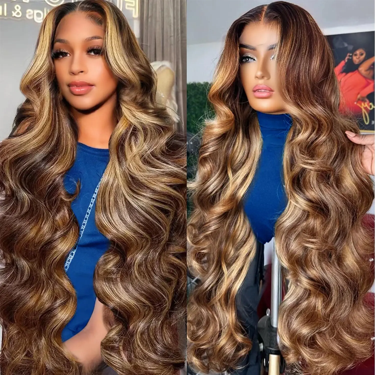 Perruque Lace Front Wig Body Wave Naturelle, Cheveux Humains, Couleur Blond Miel Ombré, HD, 13x6, 13x4, 34 30 Pouces, 360, pour Femme