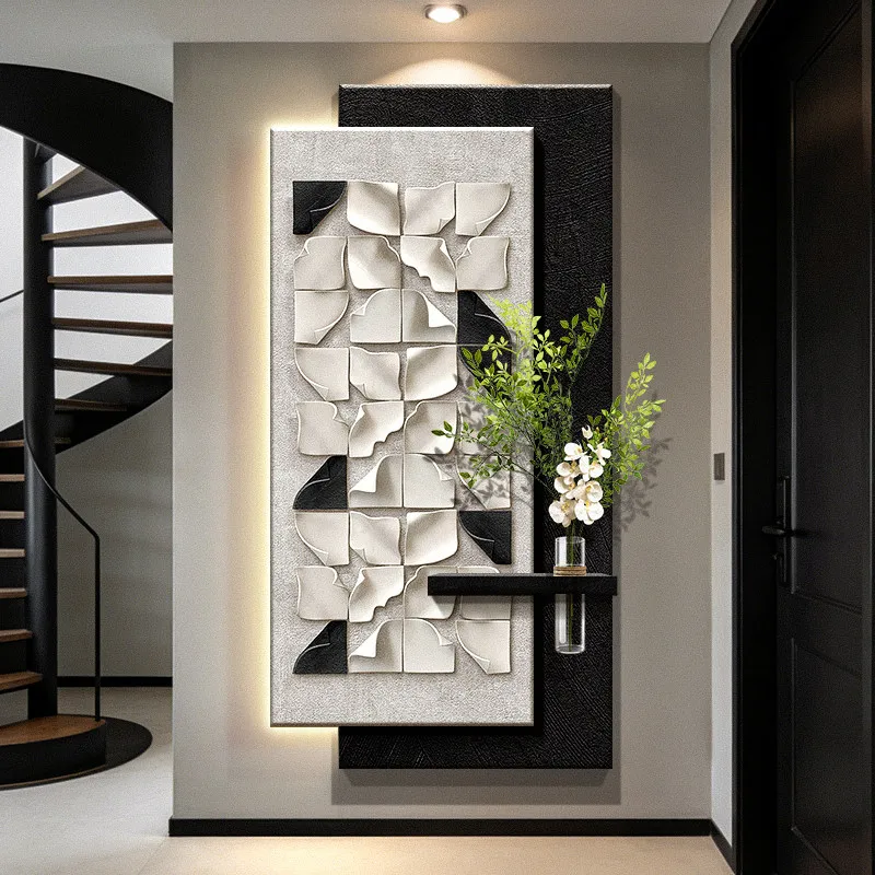 Step by Step, Ascend the Entrance Sandstone Decoration 3D Stereoscopic Hydroponic Green Plants Entrance Door Mural Light