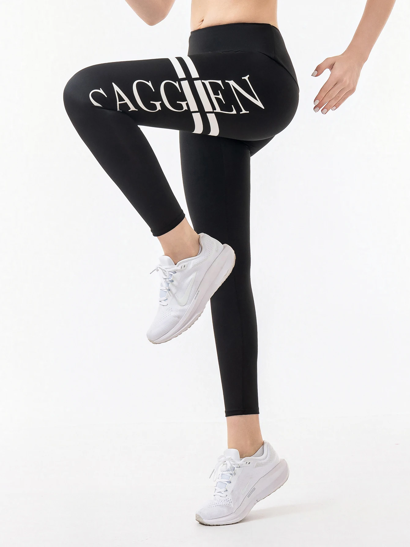 

Thin black quick-drying 9-inch leggings for women to wear outside spring and summer letter-shaped sports tight stretch yoga pant