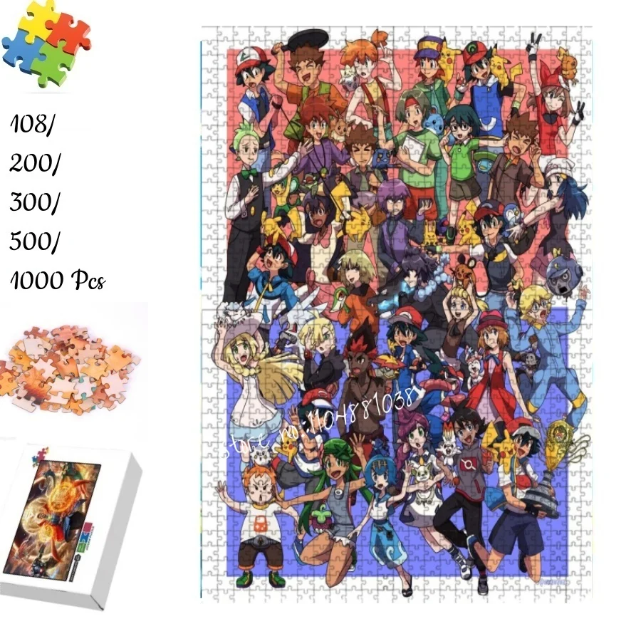 

Anime Pokemon All Trainers Collage Jigsaw Puzzle 108 200 300 500 1000 Pieces Ash Ketchum Pikachu All Characters Kids Adult Toy